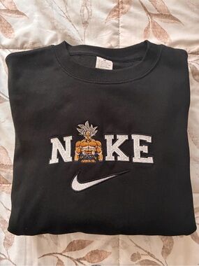 Nike Black Crewneck Sweatshirt with White Nike Logo and Goku Brand New Without T